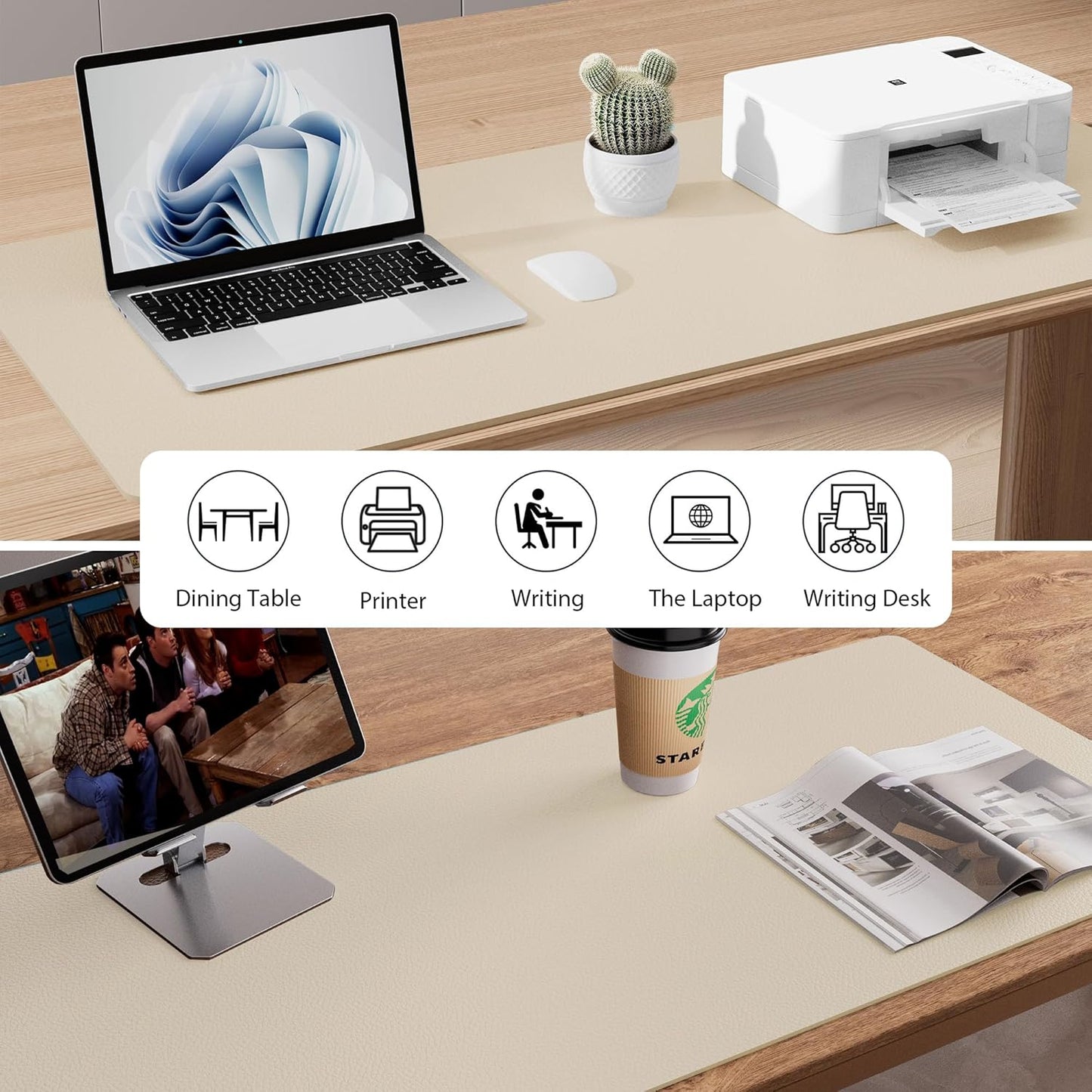 Aothia Non-Slip Waterproof PU Leather Desk Pad Protector for Mouse, Writing Desk, Office, Home, Laptop Blotter, 23.6" x 13.7", Black - Colors B