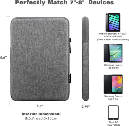 MoKo 7-8 Inch Tablet Sleeve Bag, Polyester Pouch Cover Case Fits iPad mini (A17 Pro) 8.3" 2024, iPad mini 6/5/4/3/2/1, Samsung Galaxy Tab S2 8.0, Tab A 8.0, ZenPad Z8s 7.9,Black