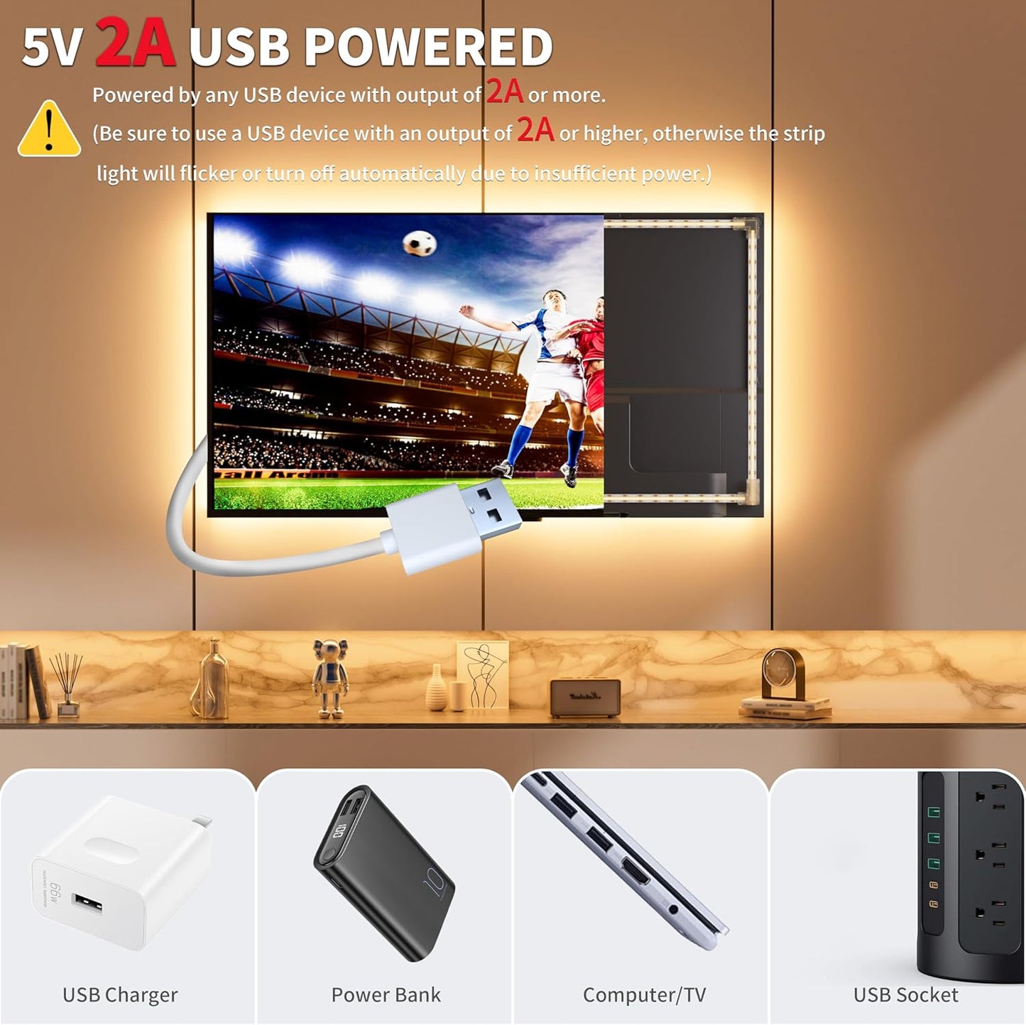 PAUTIX COB LED Strip Lights 5V USB Powered Dotless Super Bright Dimmable LED Lights 3000K Warm White 6.56ft TV Backlights,Flexible 3M Adhesive Under Cabinet Light for Bedroom,Kitchen,Shelf Lighting