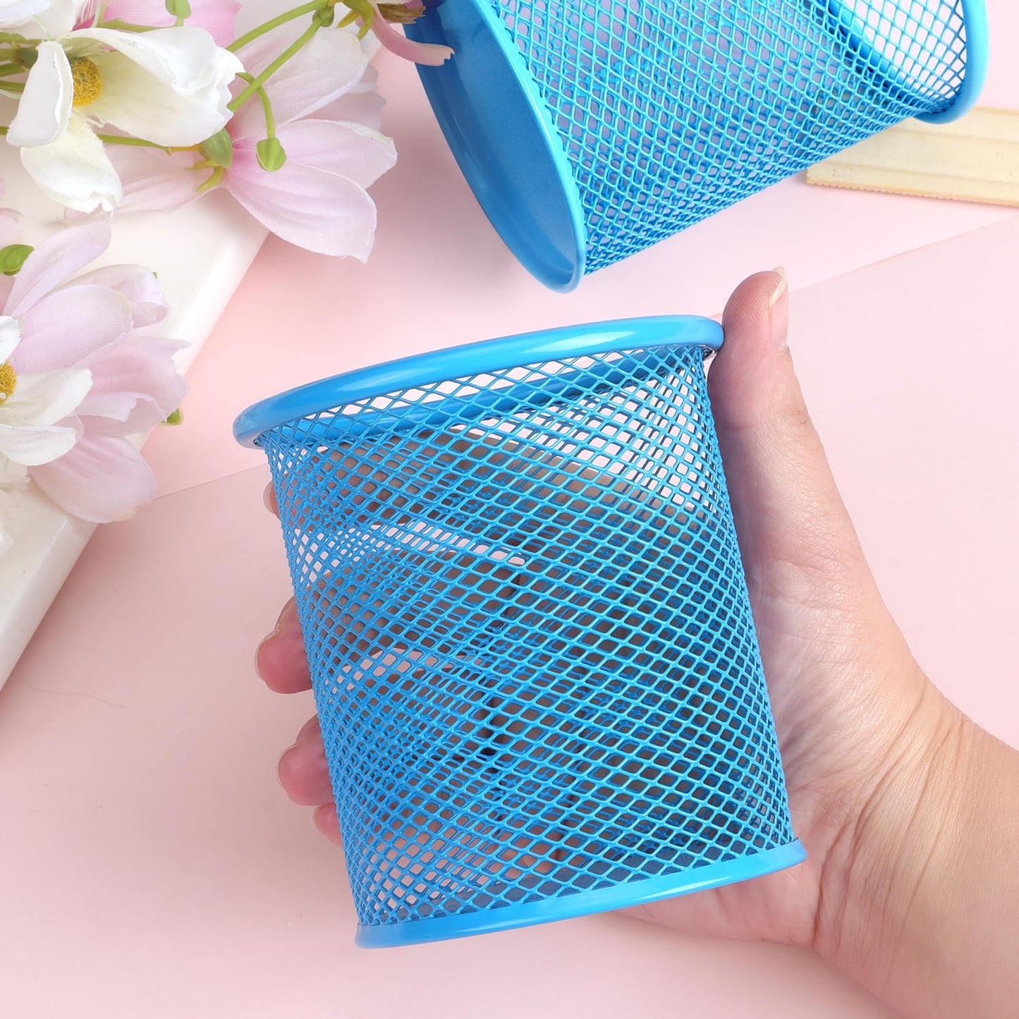 Tamaki Pen Holder Cup for Desk, Desk Organizer Wire Mesh Pencil Cup Holder for Desk Office Pen Organizer (Purple)