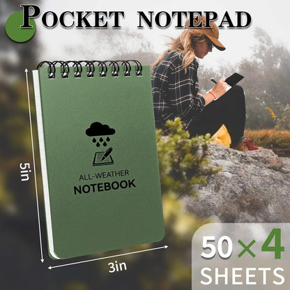 COIDEA Waterproof Notebook, 4 Pack Top-Spiral Pocket Notepad, 3" x 5" Weatherproof NotePad, All Weather Police Pocket Notebook Little Memo Steno Note Pads for Outdoor Office School Recording, Black