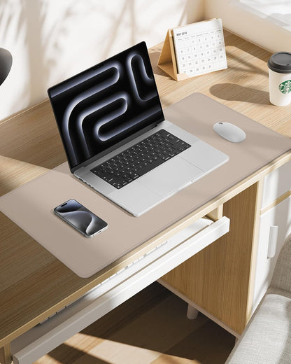 AFIING Desk Pad Protector 23.6" x 13.7" - Non-Slip Waterproof PU Leather Desk Mat for Mouse, Keyboard, Laptop, Office and Home Workspace (Beige)