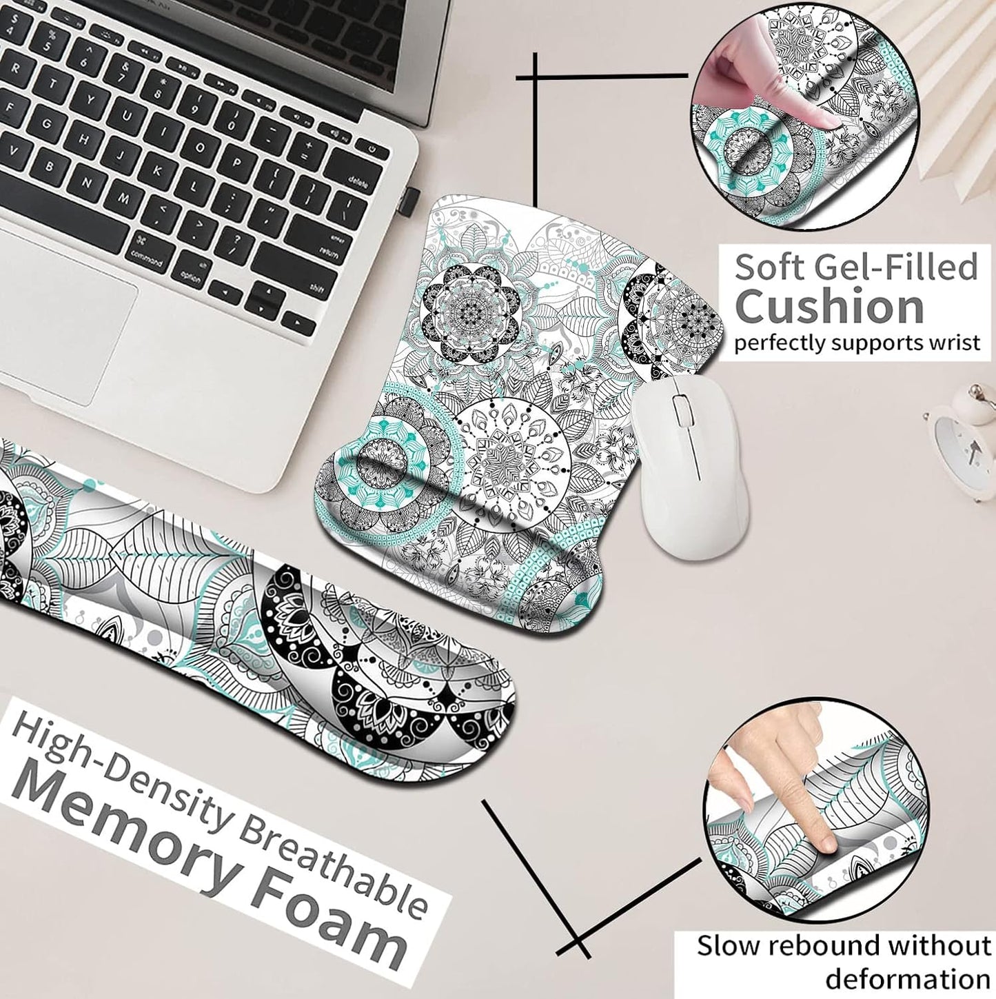 Mouse Pad with Wrist Support, Ergonomic Gel Mouse Pad Beautiful Flowers,Non-Slip Durable, Memory Foam Keyboard Wrist Rest, Suitable for Office Typing Games, Pink Hyacinths on Wood Panel