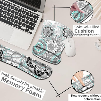 Mouse Pad with Wrist Support, Ergonomic Gel Mouse Pad Beautiful Flowers,Non-Slip Durable, Memory Foam Keyboard Wrist Rest, Suitable for Office Typing Games, Pink Hyacinths on Wood Panel