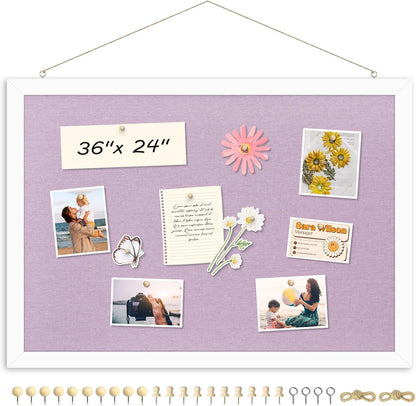 DOLLAR BOSS Bulletin Boards with Linen 1-Pack 16''X 12'' Double-Sided Cork Board for Walls Wood Framed Bulletin Boards, Small Pin Board for Home Kitchen Office Decorative Hanging 10 Pushpins