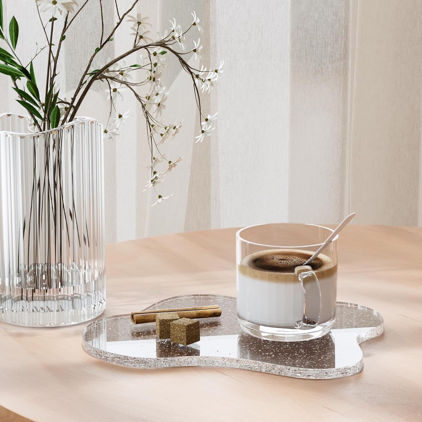 Acrylic Coaster Decorative Plates, Irregular Bar Drink Coaster, Clear Cloud Shape Coffee Cup Coaster, Perfect for Tabletop Protection and Accessories Display.(Gold)