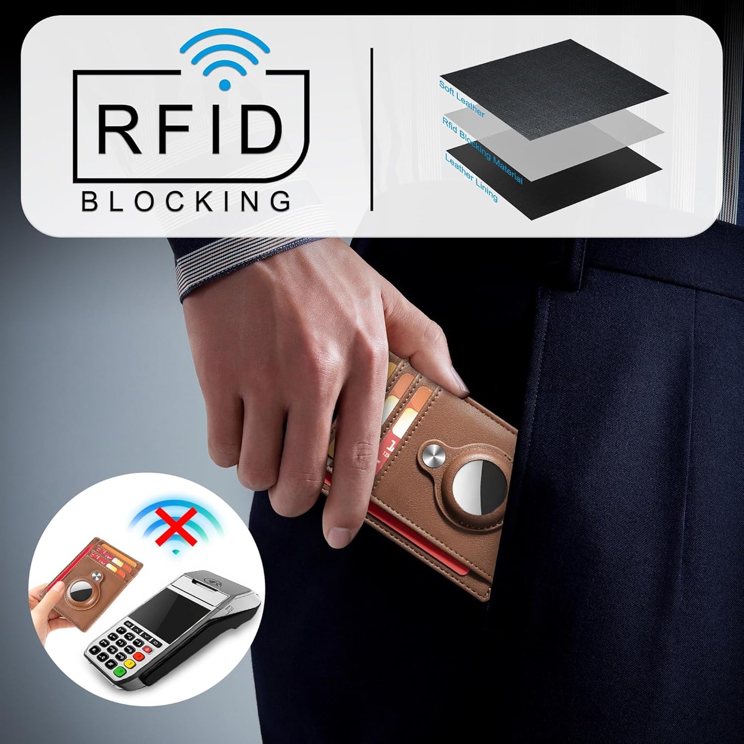 Slim Minimalist Front Pocket Air Tag Wallet, RFID Blocking Card Holder Wallet with Airtag Holder