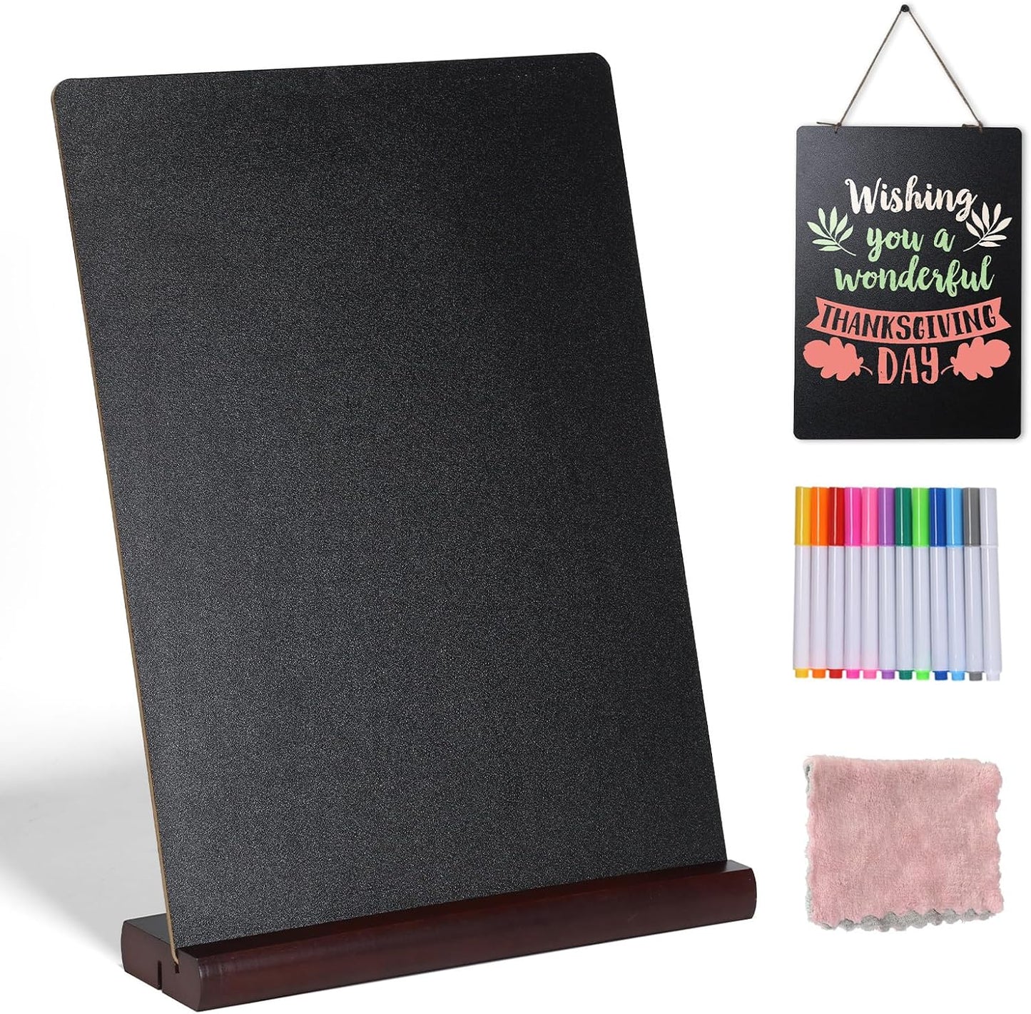 11.7x16.5 Inch Tabletop Chalkboard with Wood Base, Menu Chalkboard Stand, Message Board, Bar and Special Event Decorations, Hanging Double-Sided Chalkboards Sign for DIY Home Decoration-Walnut