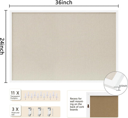 DAHAPYBOO Cork Board with Linen White,Bulletin Board 17"x12" Hanging Corkboards for Office Home School Message Board or Vision Board Decoration.