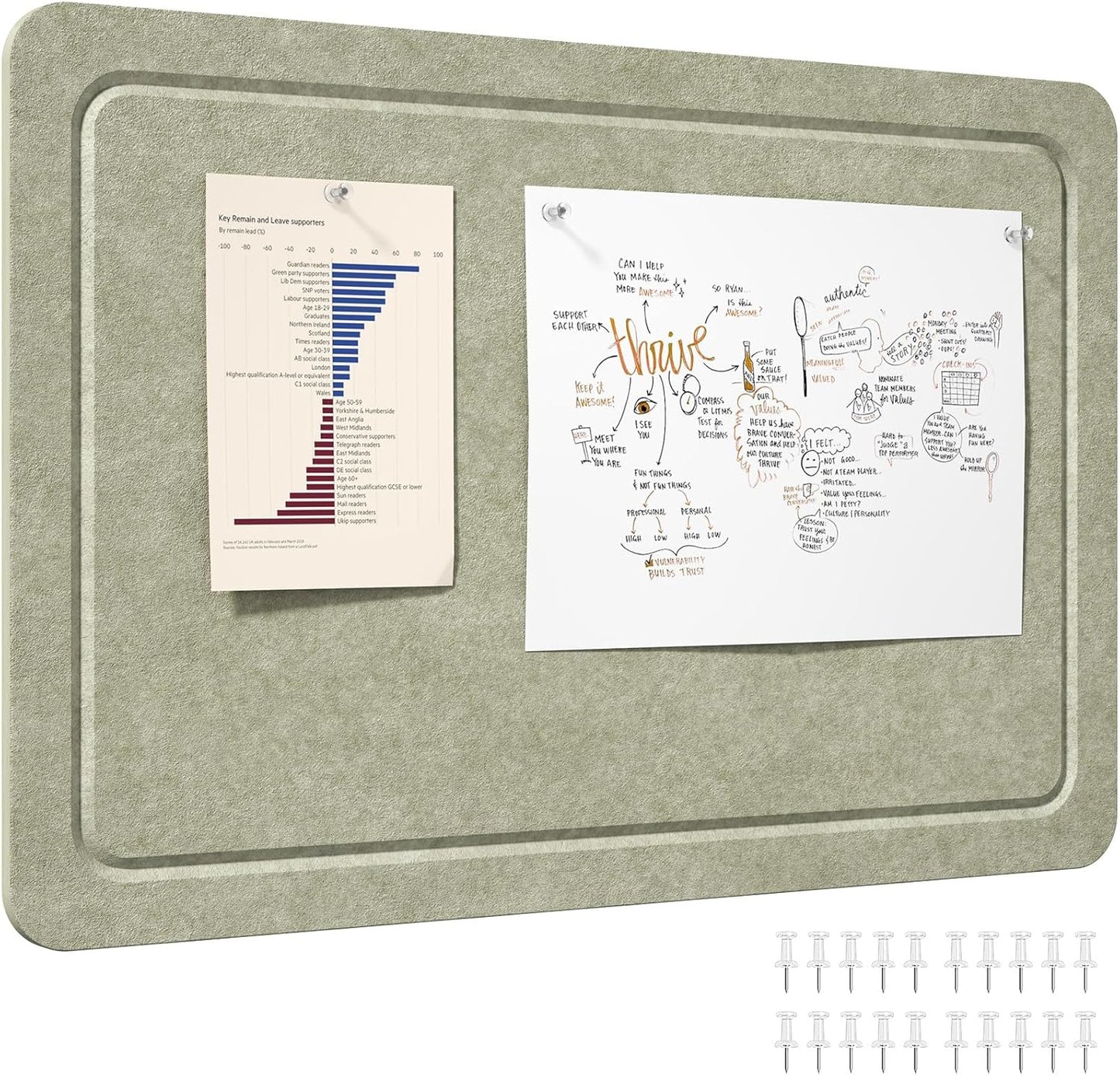 Lifewit Cork Board Alternative,22.4"x 14.8" Bulletin Board with Self-Adhesive,Foldable Decorative Felt Pin Board Vision Board Message Board with 20 Pushpins for Office Wall Decor, Room Decor, Oatmeal