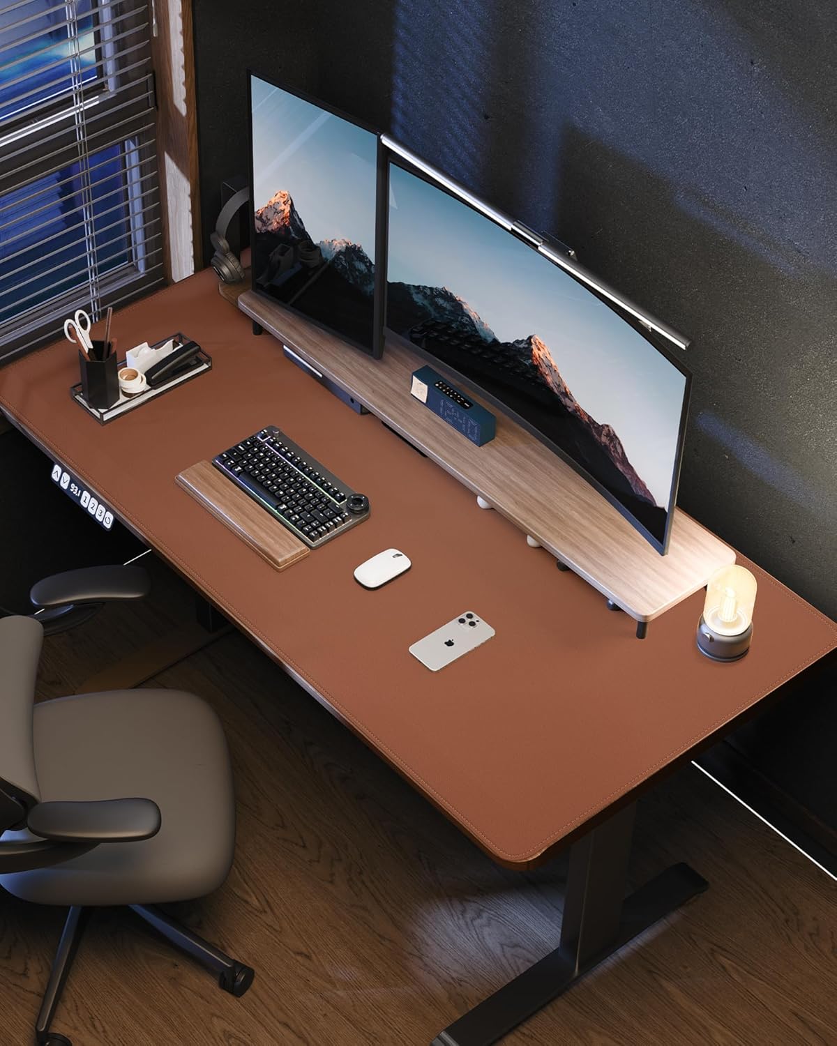 AFIING Desk Pad Protector 23.6" x 13.7" - Non-Slip Waterproof PU Leather Desk Mat for Mouse, Keyboard, Laptop, Office and Home Workspace (Beige)