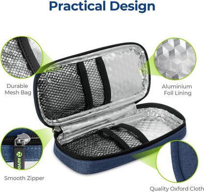AUVON Insulin Cooler Travel Case with 2 x 90g TSA Approved Ice Packs, Diabetic Medication Insulated Cooling Bag for Insulin Pens and Diabetic Supplies Storage, Compact for Daily Life and Trips