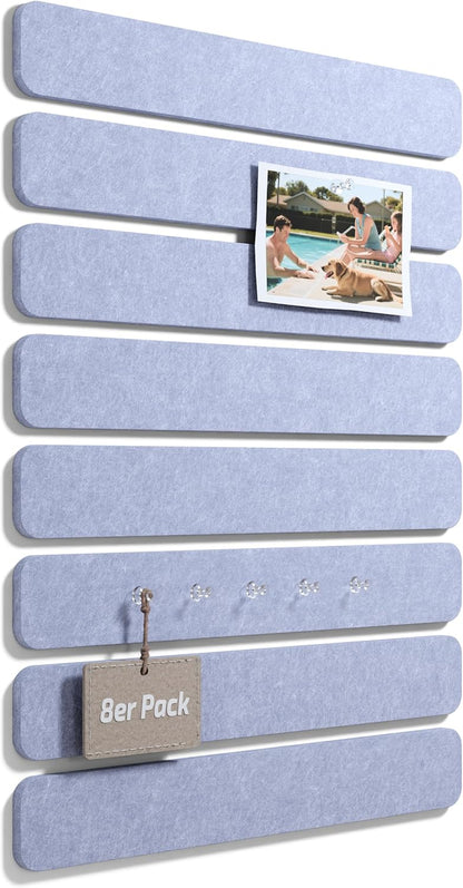 Fluxynara Cork Board Alternative Felt Strip Board 8-Pack 13"x2", Office Pin Board with 50 Push Pins, Adhesive Install for Bedroom Door & Home Office(Linen Dusk)