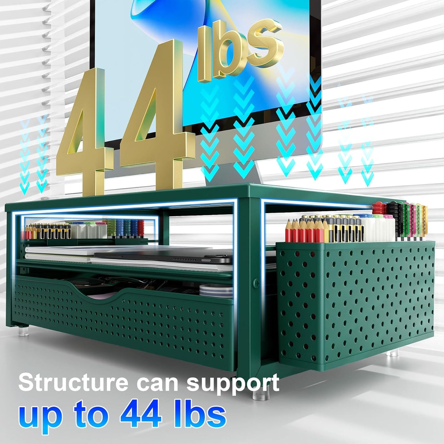 gianotter Monitor Stand Riser, Office Desk Shelf Organizer, Desk Organizer with Drawer and Pen Holder, 2-Tier Computer Stand, Office Organization (Ink)