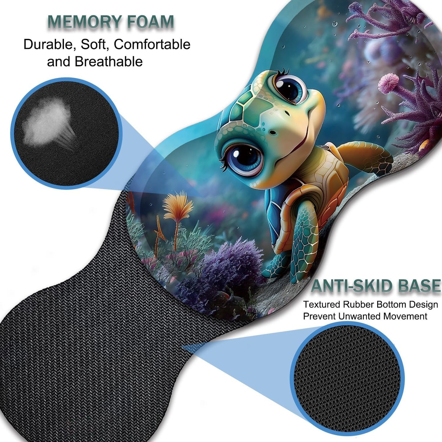 Mouse Wrist Rest and Keyboard Wrist Rest Pad Set, Non-Slip Rubber Base Smooth Surface Ergonomic Gaming Mouse Pad for Easy Typing and Pain Relief, Antique Blue Wood Grain Dog Paw + Coaster