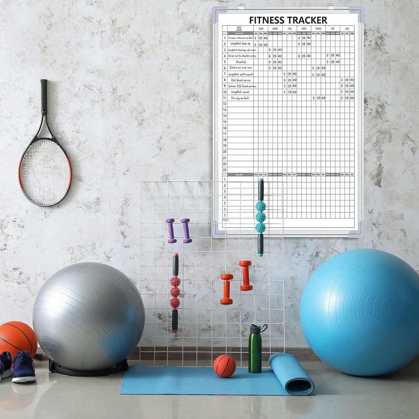 Lincia 16 x 12 Inch Fitness Tracker Whiteboard Workout Calendar for Home Gym Dry Erase Planner Hanging Removable to Do List for Wall Whiteboard with Aluminum Frame for Gym Program(Style A)