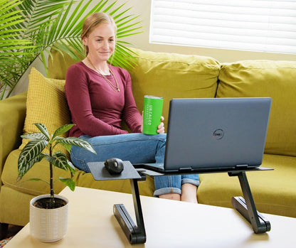 WorkEZ Adjustable Laptop Stand for Desk, Portable Laptop Stand Adjustable Height, Foldable Cooling Computer Holder Riser for Desk, Black