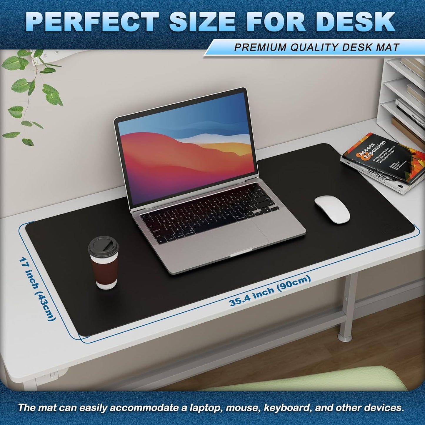 K KNODEL Leather Desk Pad Protector, Office Desk Mat, Large PVC Leather Desk Blotter, Non-Slip Mouse Pad (Dark Brown, 15.7" x 31.5")