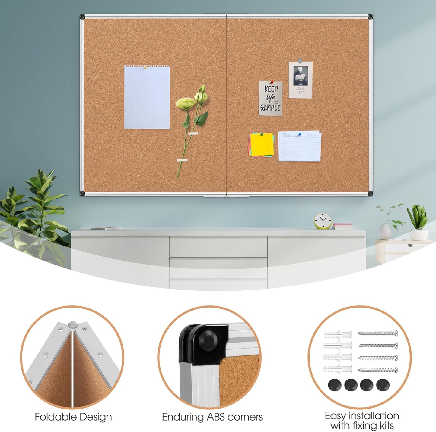 Bulletin Board 36 x 48, Silver Aluminium Framed 4x3 Large Wall Mounted Cork Office Notice Pin Board