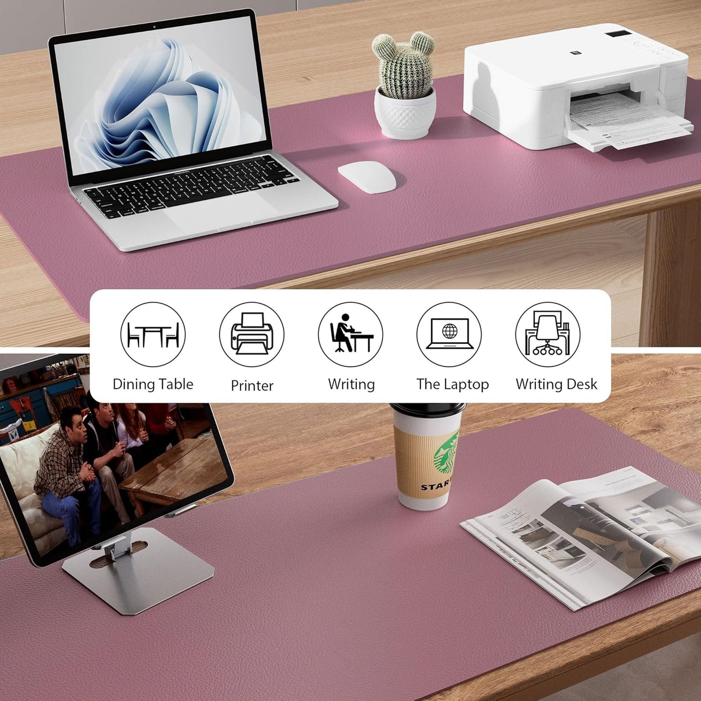 Aothia Leather Desk Pad Protector, Mouse Pad, Office Desk Mat, Non-Slip PU Leather Desk Blotter, Laptop Desk Pad, Waterproof Desk Writing Pad for Office and Home (Black,36" x 17") - Colors B