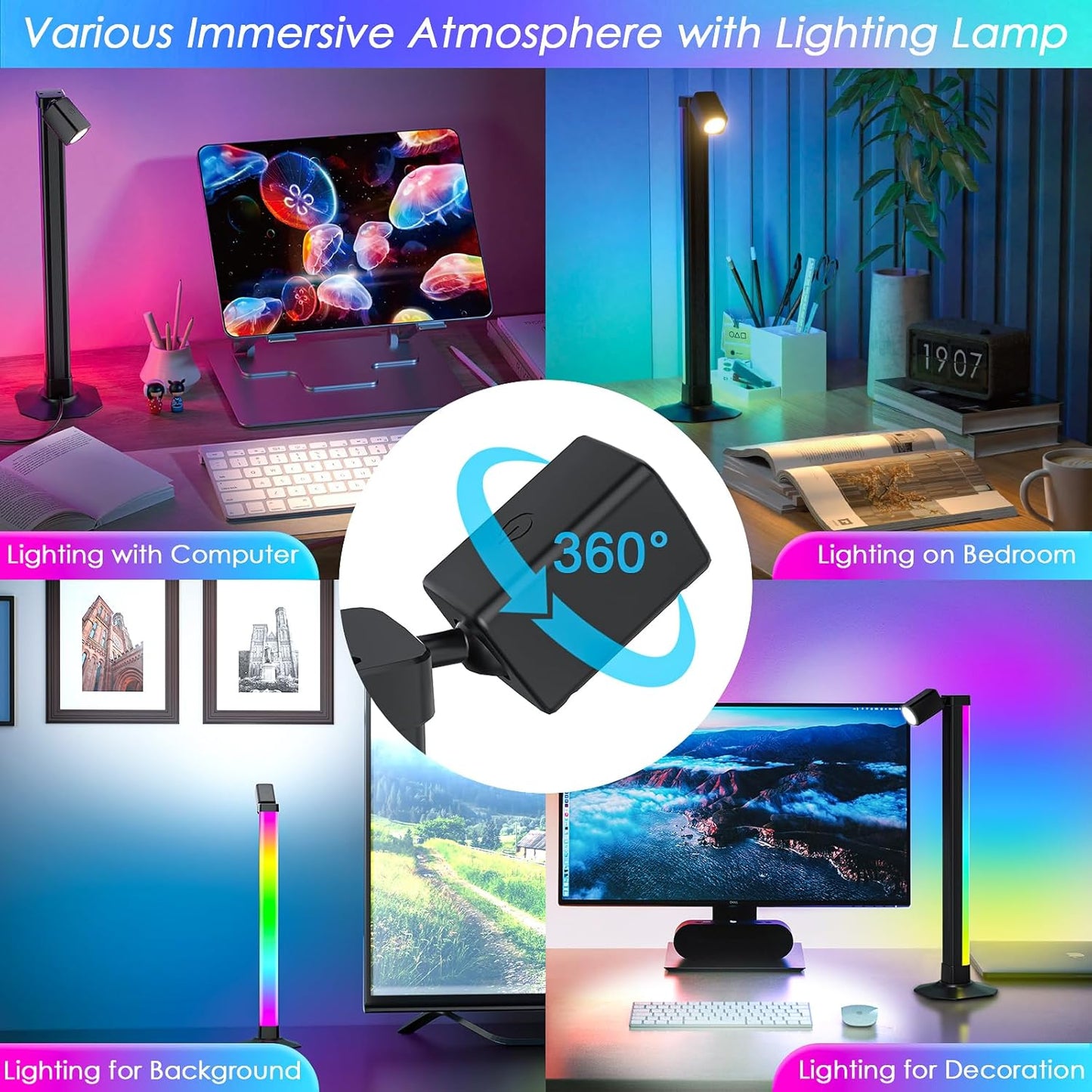 360° Smart Light Bar, RGB Light Bars, Crystal Ambient Mood Light with 16 Million Colors, 213 Preset & 8 Scene Modes, Music Sound Sync, 3 Modes Control, RGB & IC Backlight for TV/Monitor/Gaming/Room