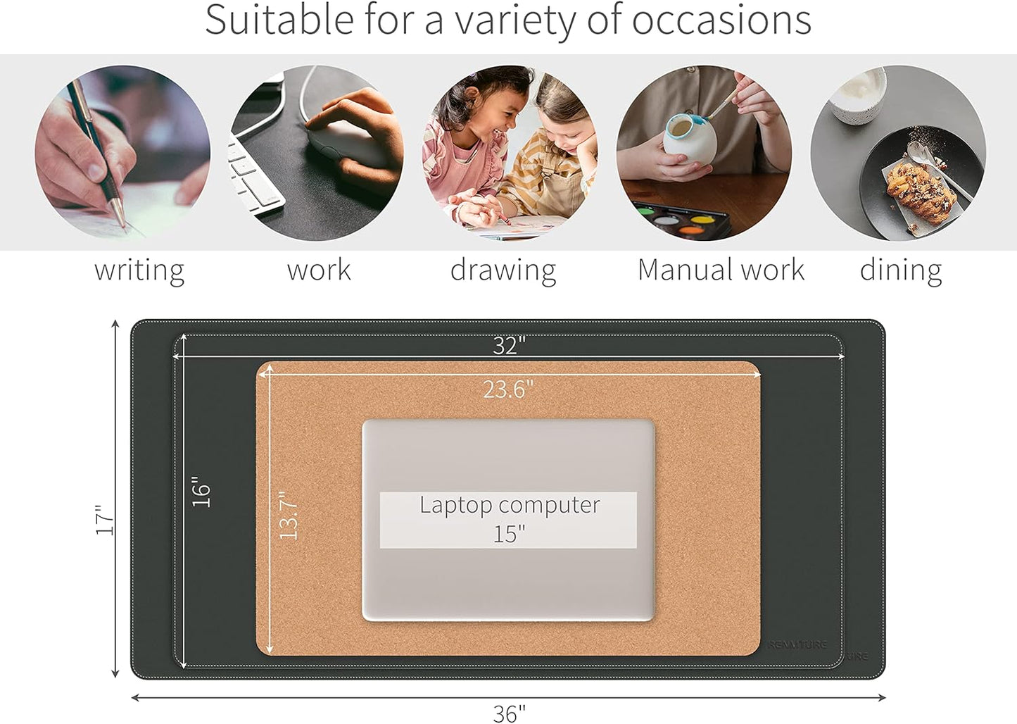 RENMTURE Dual-Sided Mouse Pad, Natural Cork & PU Leather Large Desk Pad for Office and Home Work, Desk Protector Non-Slip, Waterproof, Easy Clean (Olive Green, 32"x16")