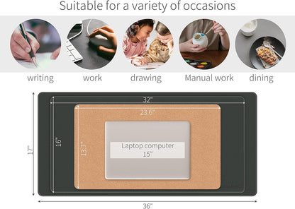 RENMTURE Dual-Sided Mouse Pad, Natural Cork & PU Leather Large Desk Pad for Office and Home Work, Desk Protector Non-Slip, Waterproof, Easy Clean (Olive Green, 32"x16")