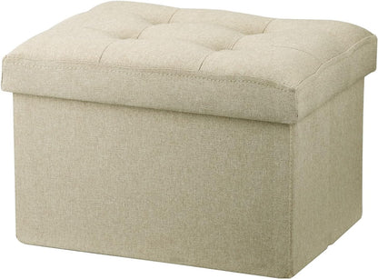 LINMAGCO Ottoman Storage Ottoman with Storage Small Foot Rest Stool Under Desk Stool Short Folding Footrest Linen Cloth Dark Gray 16X12X12IN