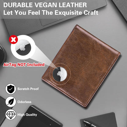 GIPUSSON Slim Leather Wallet for Men Airtag Hidden, Large Bifold Mens Wallet RFID Blocking with ID Windows, Credit Card Holder for Men Wallet