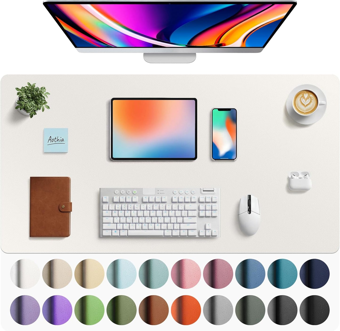 Aothia Non-Slip Waterproof PU Leather Desk Pad Protector for Mouse, Writing Desk, Office, Home, Laptop Blotter, 23.6" x 13.7", Black - Colors A
