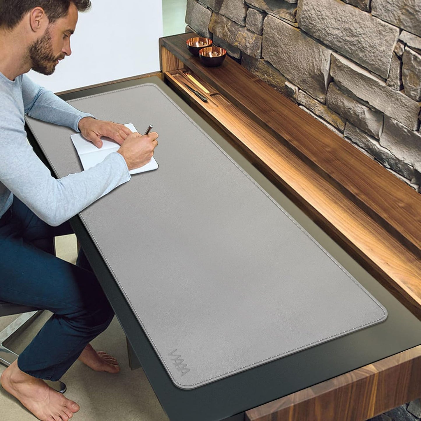Vyaaa PU Leather & Cork Desk Mat, 39.4"x15.7" Dual Sided Computer Desk mat, Waterproof Large Mouse Pad, Non-Slip Office Desk pad, Office Desk Protector for Work/Gaming/Home (Black)