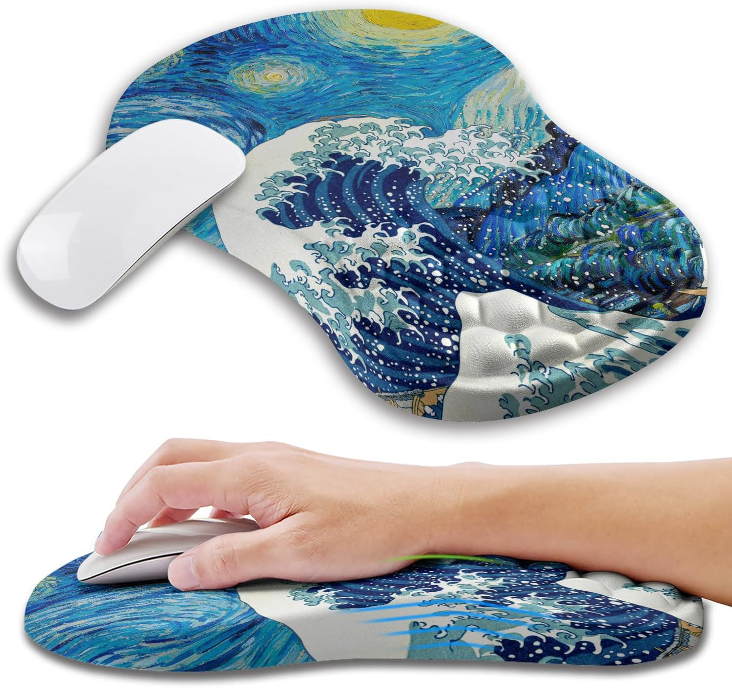 Ergonomic Mouse Pad Wrist Support with Memory Foam Massage Bulge, Carpal Tunnel Pain Relief Mousepad Wrist Rest for Mouse(12x8 inch, Silver Gray Light Purple)