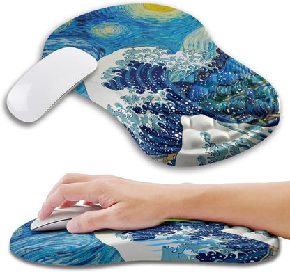 Ergonomic Mouse Pad Wrist Support with Memory Foam Massage Bulge, Carpal Tunnel Pain Relief Mousepad Wrist Rest for Mouse(12x8 inch, Silver Gray Light Purple)