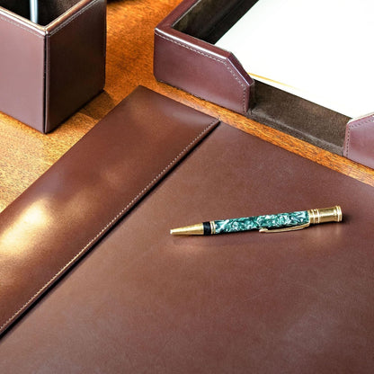 Luxury Bonded Leather Desk Blotter for Writing with Raised Side Rails, 30 x 18, Brown
