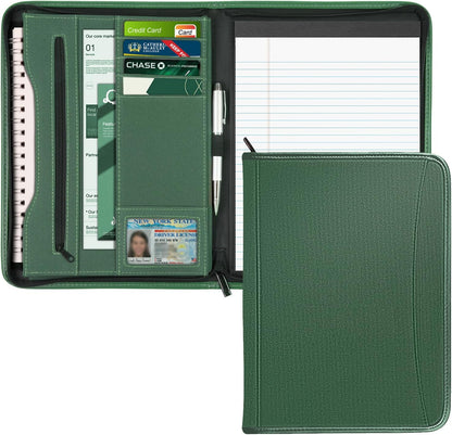 Zippered Portfolio Organizer/ A4 Refillable Lined Writing Notepad Folder Case/Fabric-Covered Padfolio Binder with Interior Storage Pocket for Men Women.Classic Black