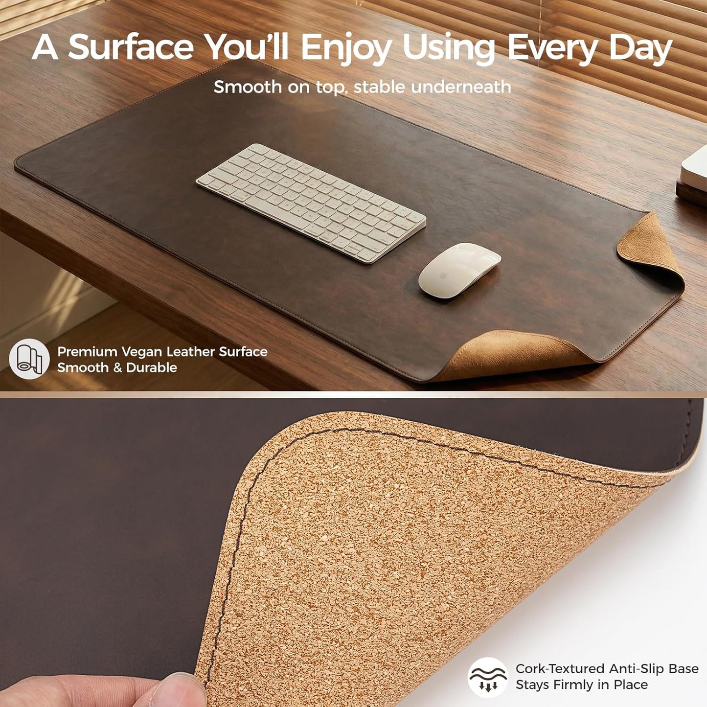 Premium Faux Leather Desk Mat & Tray Set，Innovative Cork-Look Printed Base，Gift Tube Packaging，Full-Desk Coverage，Non-Slip Desk Pad for Office Home（Olive Green）