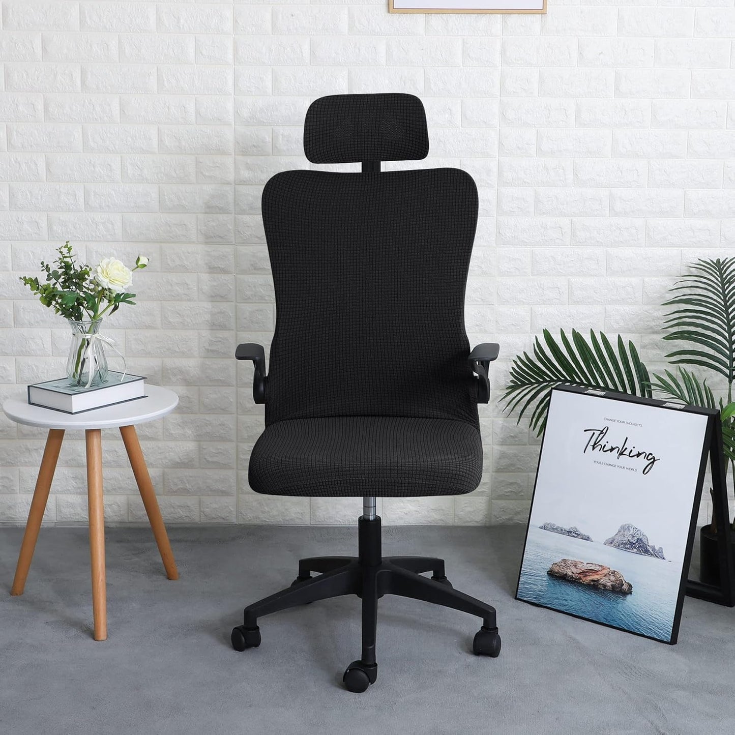 FORCHEER Office Chair Armrest Covers 12-15 Inch Velvet Elastic Black Arm Rest Covers for Desk Computer Chairs Washable