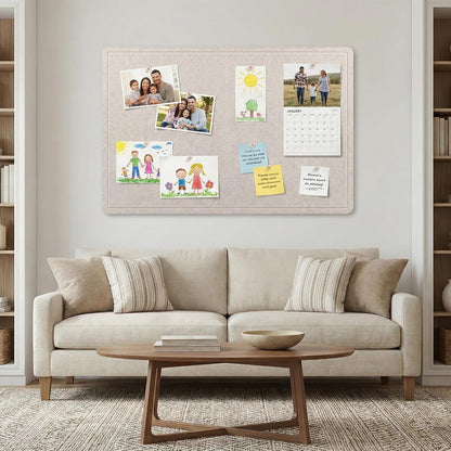 AKTOP Bulletin Board, 24" x 16" Foldable Felt Notice Pin Board for Wall, Decorative CorkBoard Photo Display Board with Self-Adhesive Tape, Vision Board Cork Board Alternative with 25 Pushpins - Latte