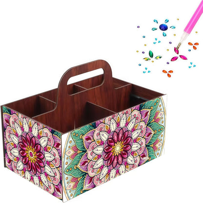 LSQFS DIY Diamond Painting Storage Box, Wooden Multi-Grid Organizer with Handle, Portable Desktop Caddy for Art Kits, Craft Tools, Makeup Brushes, Stationery Home Office