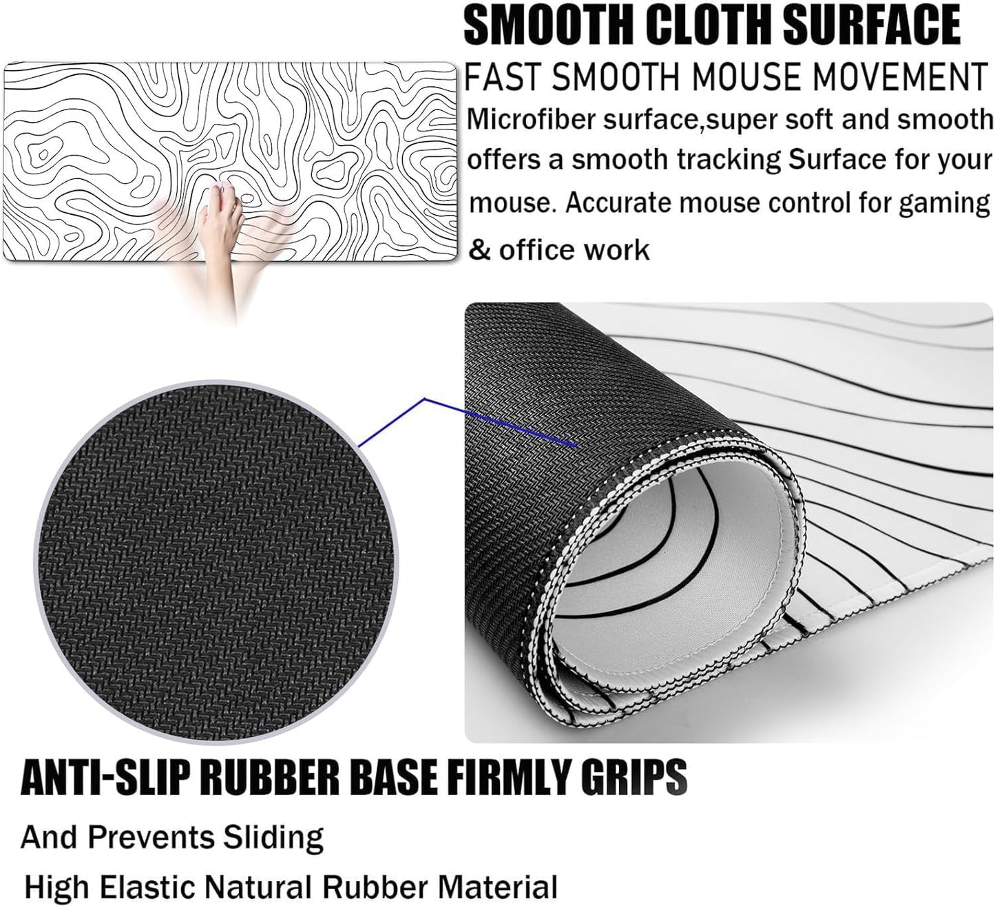 31.5" x 15.7" Waterproof Fabric Desk Pad, Rubber Anti-Slip Base, Stitched Edges No Curling, Fits Laptop Keyboard and Mouse, Smooth Office Mat Large Mouse Pad for Work Game, Black