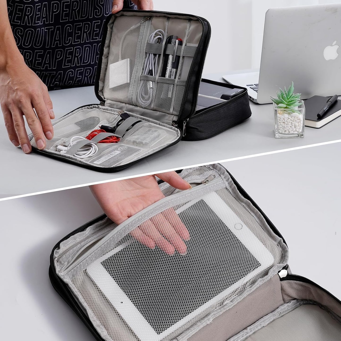 OrgaWise Electronics Organizer, Electronic Accessories Bag Travel Cable Organizer Three-Layer for iPad Mini, Kindle, Hard Drives, Cables, Chargers