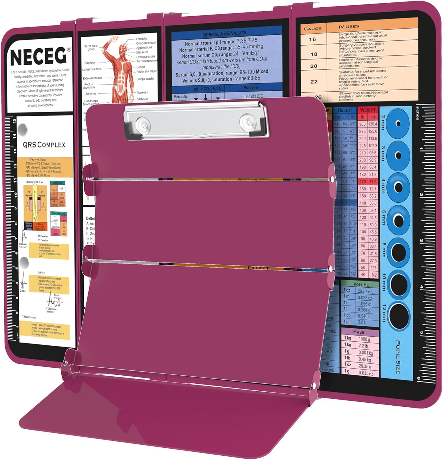 Nursing Clipboard Foldable-4 Layers Aluminum Nurse Foldable Clipboard Nursing Medical Edition Cheat Sheets, Pocket Size Pen Clip for Nurses Students School and Doctors-Pink