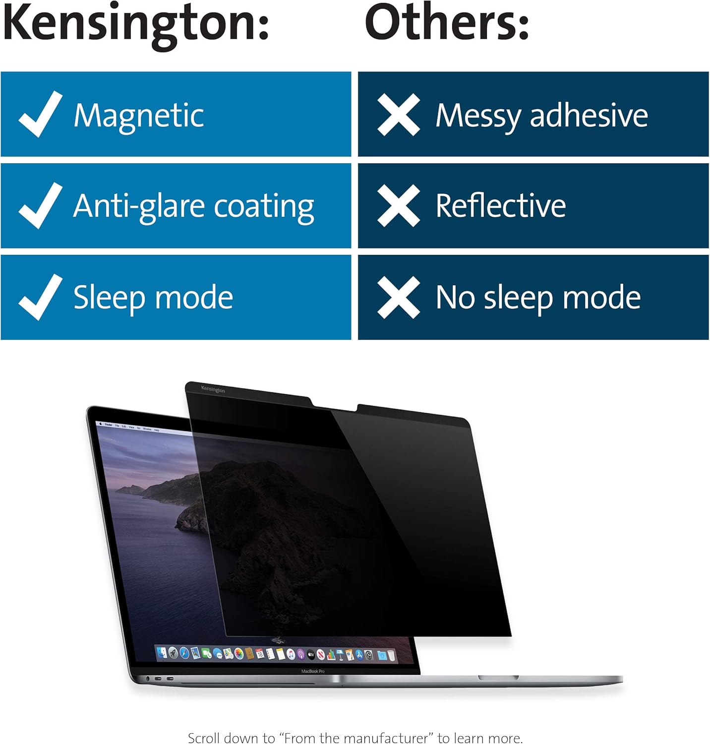 Kensington MagPro™ Magnetic Laptop Privacy Screen 14 inch, Removable 16:9 Laptop Privacy Filter, Anti-Glare, Blue Ray Reduction, Dell Latitude 5420, HP Elitebook 840 G6-G8, Lenovo, Asus (K58352WW)
