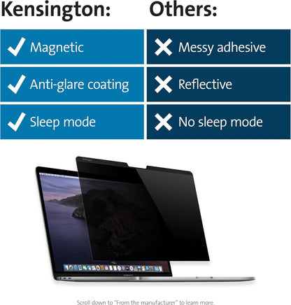 Kensington MagPro™ Magnetic Laptop Privacy Screen 14 inch, Removable 16:9 Laptop Privacy Filter, Anti-Glare, Blue Ray Reduction, Dell Latitude 5420, HP Elitebook 840 G6-G8, Lenovo, Asus (K58352WW)