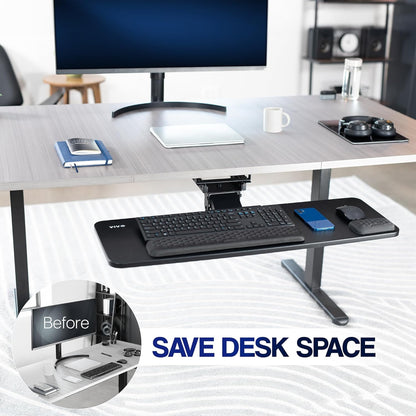 VIVO Premium Adjustable 27 x 11 inch Computer Keyboard and Mouse Platform Tray, Ergonomic Under Table Desk Mount Drawer with Padding, Black, MOUNT-KB27P-B