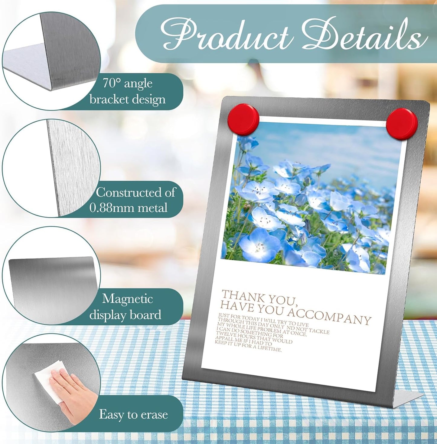 Fainne 1 Pc Magnetic Bulletin Board with Easel Stand Mini Magnet Metal Tabletop Memo Display Board for Back to School Menu Table Office Supplies (Black,11 x 8.5 Inches)