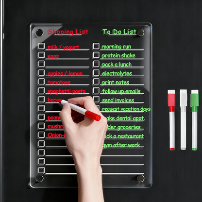 Magnetic Dry Erase to Do List Board for Fridge, 12 X 8 inch Acrylic Shopping List Whiteboard with 3 Markers