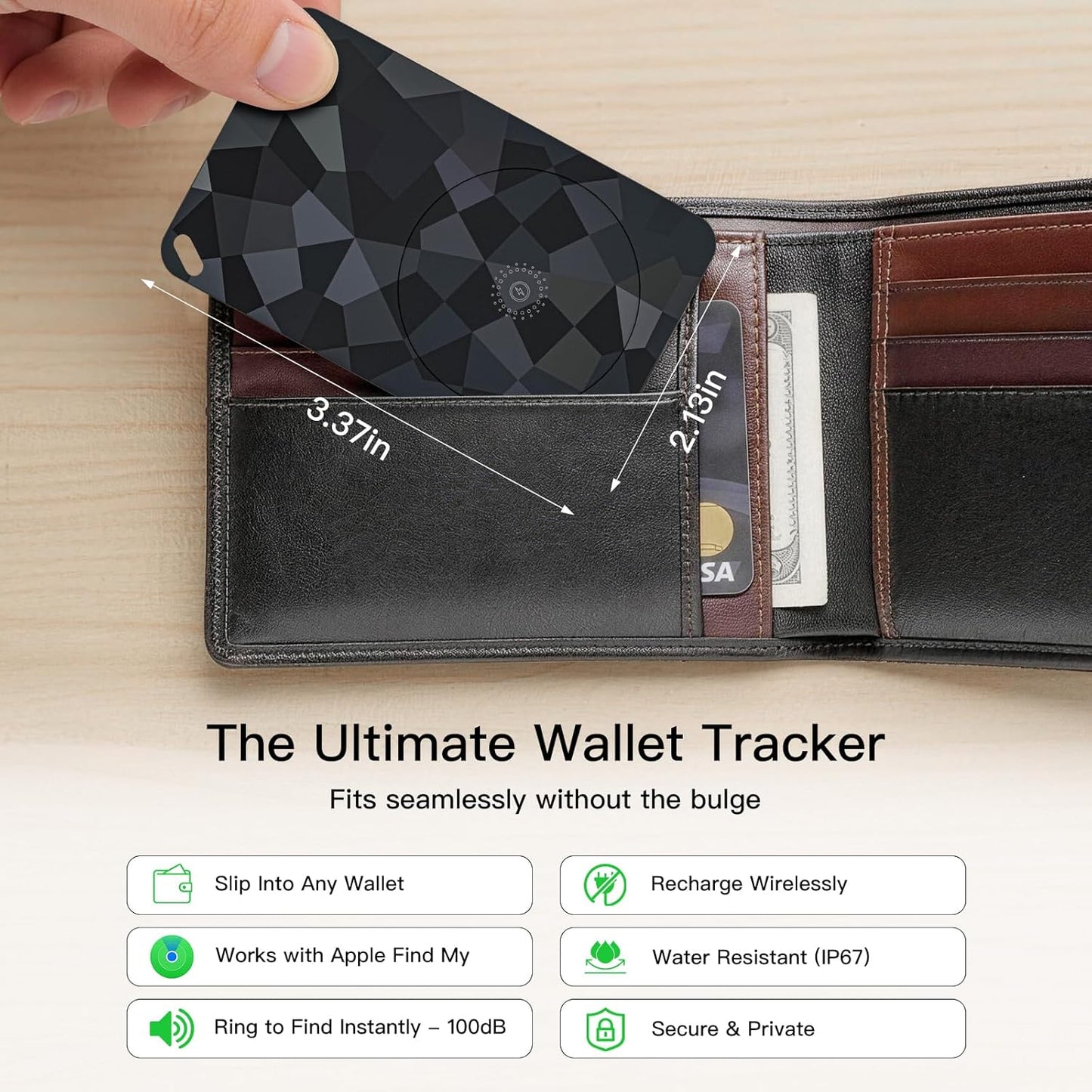 2026 MFi Certified Wallet Tracker Card Compatible with Apple Find My (iOS Only), Rechargeable Slim Card Finder for Wallets, Luggage, Passports, Thinnest Item Tracker for Purse, Backpack, Gifts