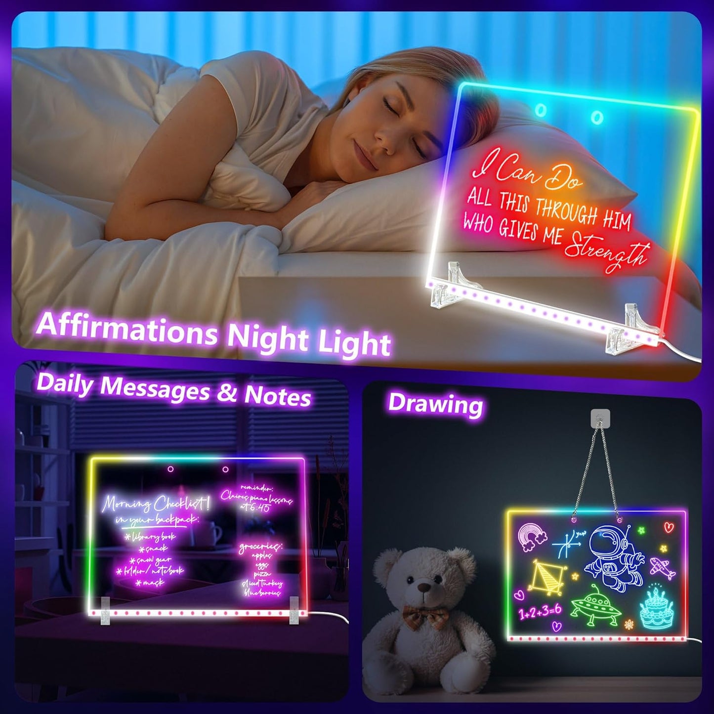16" LED Drawing Board for Kids - Light Up LED Note Board with Colors & 18 Tracing Stencils, Birthday Gifts for Girls Ages 5-12, Glow Doodle Pad Art Set, 39PCS