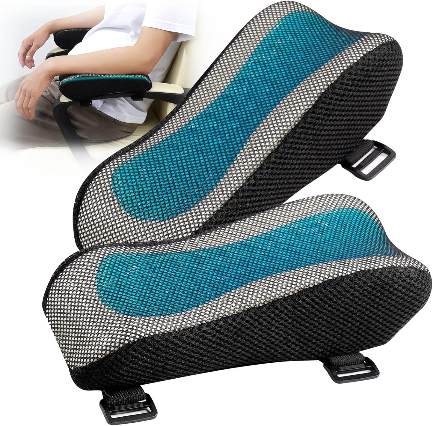 Office Chair Armrest Pads, Cooling Gel Computer Chair Arm Pads, Memory Foam Ergonomic Armrest Cushion for Gaming (2 Pack)